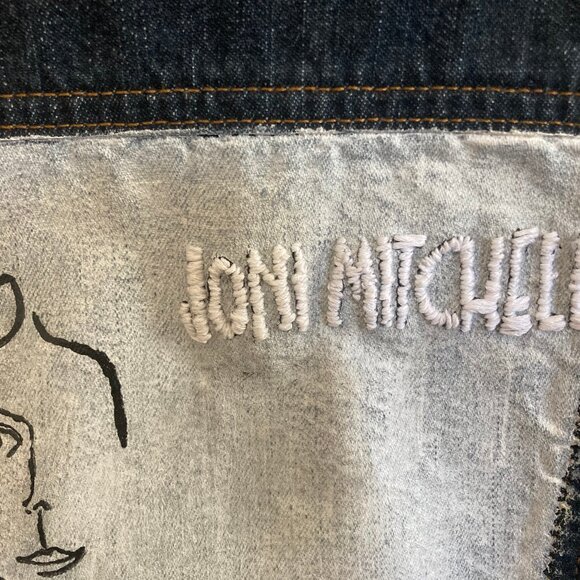 Vintage Hand-Painted Joni Mitchell Denim Jacket - Size L - Picture 3 of 7
